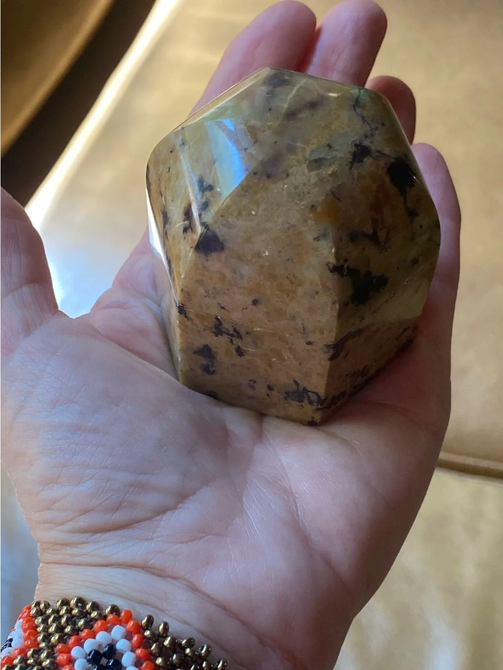 Jo Marz Natural Granite Hexagon Trinket Box Hand-Carved Stone Ring Keepsake 2”